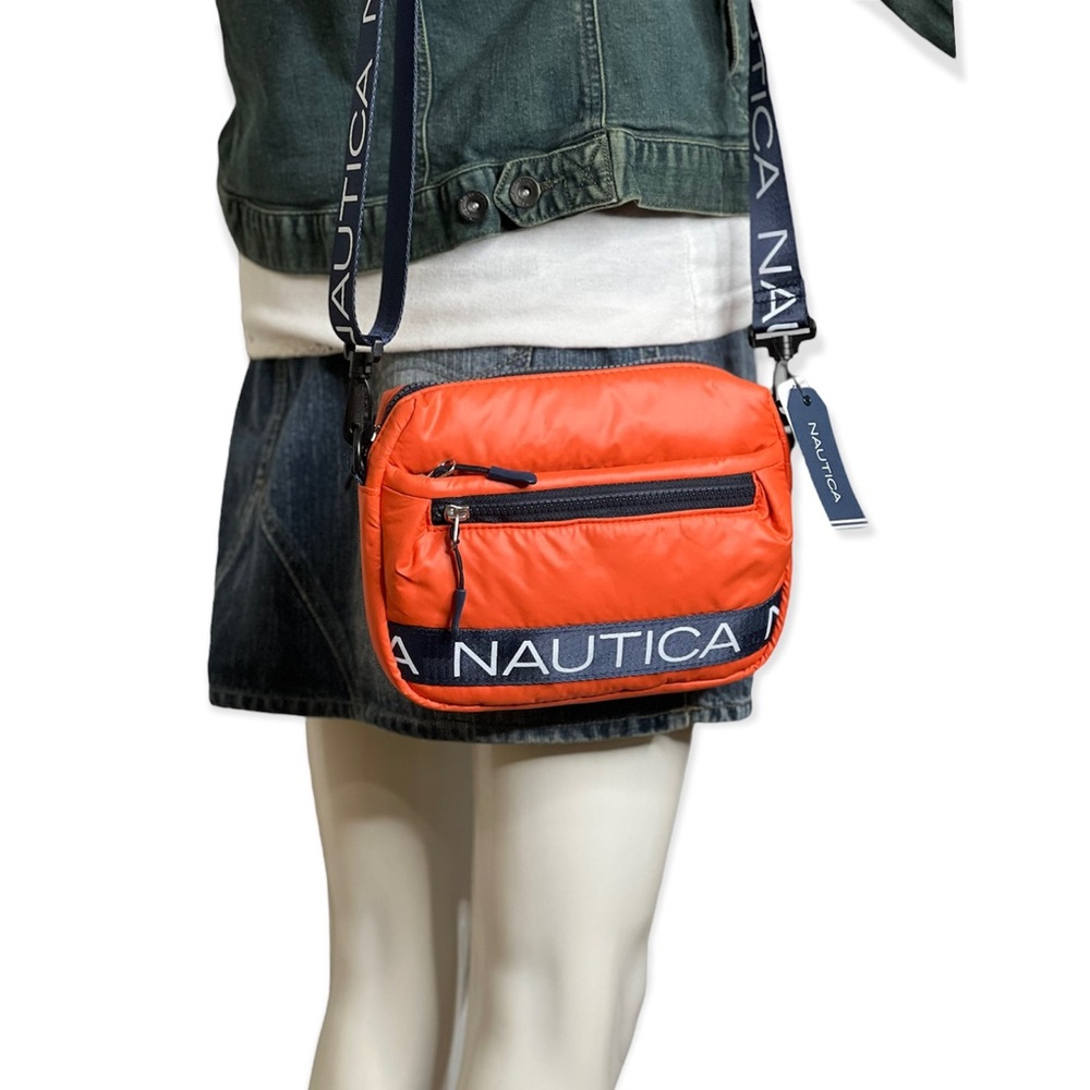 Nautical Crossbody Bag Orange Navy Logo Shoulder Bag Puffer Waist padded - Picture 3 of 16